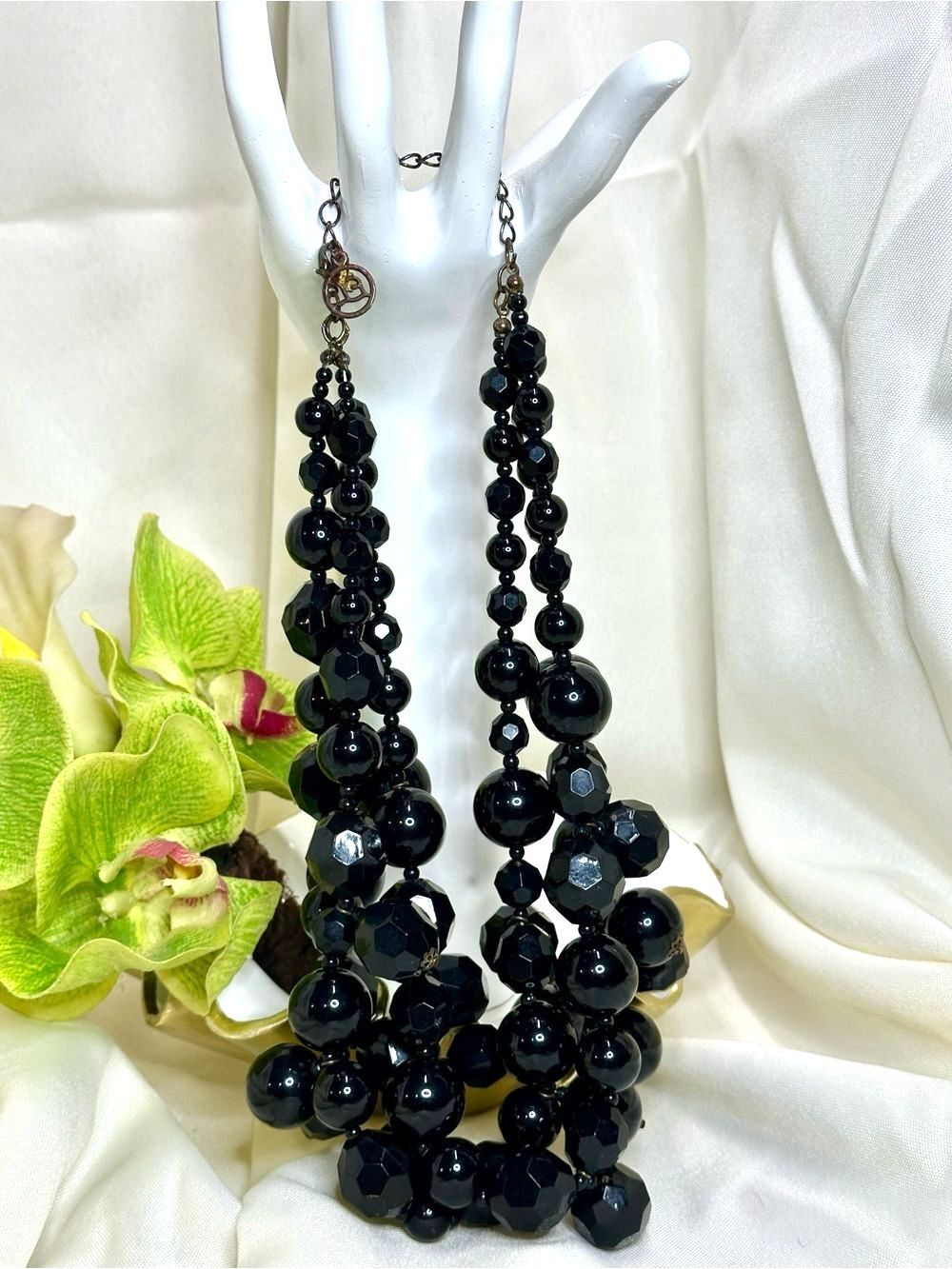 Black Multi-Strand Necklace Erica Lyons Faceted Bead